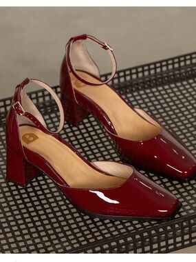 Bared Footwear Women's Burgundy Patent Ankle-Strap Block Heels Grui